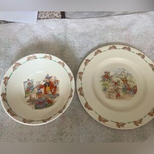 Royal Doulton Bunnykins 1936 Children's Cream Ceramic Bowl and Plate Set